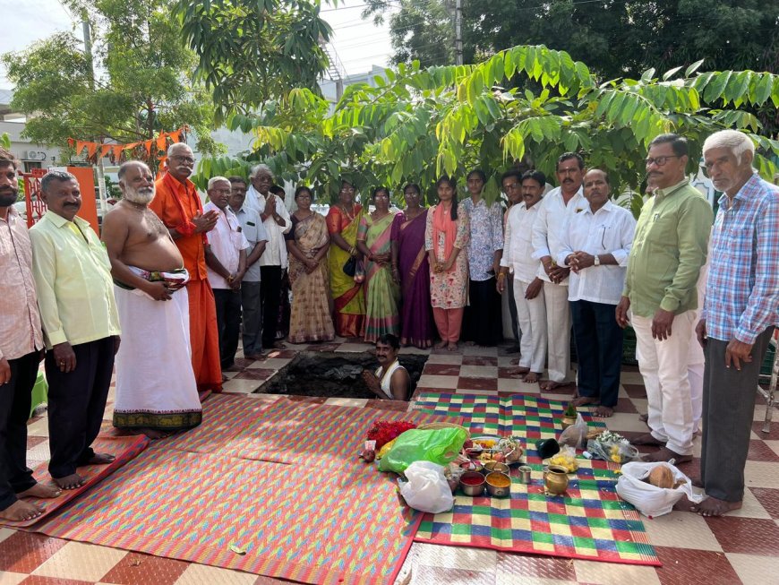 విజయాంజనేయ స్వామి ఆలయంలో 12 అడుగుల హనుమాన్ విగ్రహ ప్రతిష్టకు భూమి పూజ