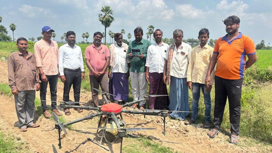 వరి పంటల పై డ్రోన్ తో మందుల పిచికారి పై అవగాహన.