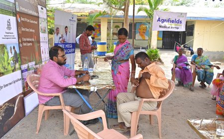 శామీర్‌పేట్‌లోని పొన్నాల గ్రామంలో అగ్రిఫీల్డ్స్ ఫౌండేషన్ సమగ్ర ఆరోగ్య పరీక్షల కార్యక్రమాన్ని నిర్వహిస్తోంది