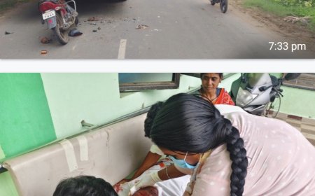 ఆగి ఉన్న స్కూల్ బస్సును ఢీ కొట్టిన ద్విచక్ర వాహనం