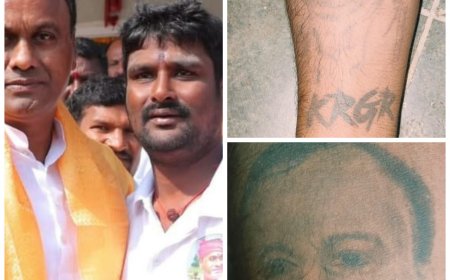 ఎమ్మెల్యే కోమటిరెడ్డి రాజగోపాల్ రెడ్డి ముఖ చిత్రాన్ని  పచ్చబొట్టు వేయించుకున్న కాంగ్రెస్ వీరాభిమాని లింగోజ్ కిరణ్