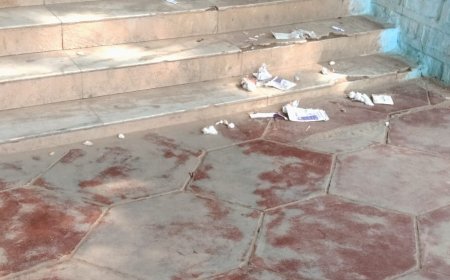 ప్రభుత్వ ఆసుపత్రి మెట్ల పై చెత్త పట్టించుకొని సిబ్బంది