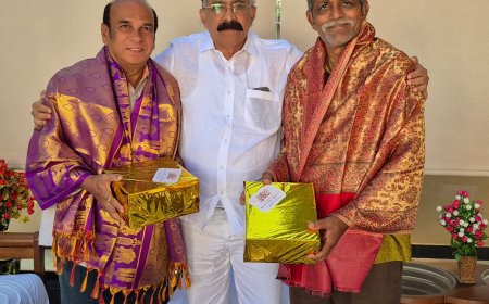 *ప్రముఖ పర్యావరణ ప్రేమికులు లయన్ డా, గోళ్ళ భూపతి రావు,జె. వి.  చంద్రశేఖర్ లను సన్మానించి న పాకాల దుర్గాప్రసాద్