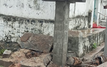 నిర్మించిన వారానికే కుంగిన విద్యుత్ దిమ్మె